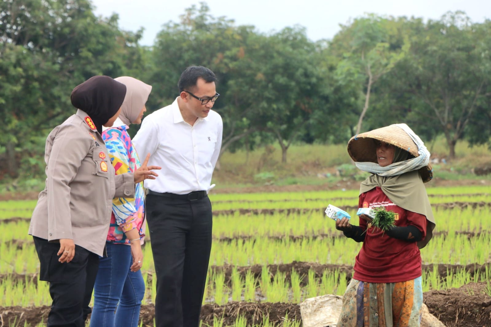 Kapolresta Cirebon Bersama Pj Bupati Cirebon Temui Ibu di Sawah, Semangati Tetap Gigih Bekerja di Hari Ibu